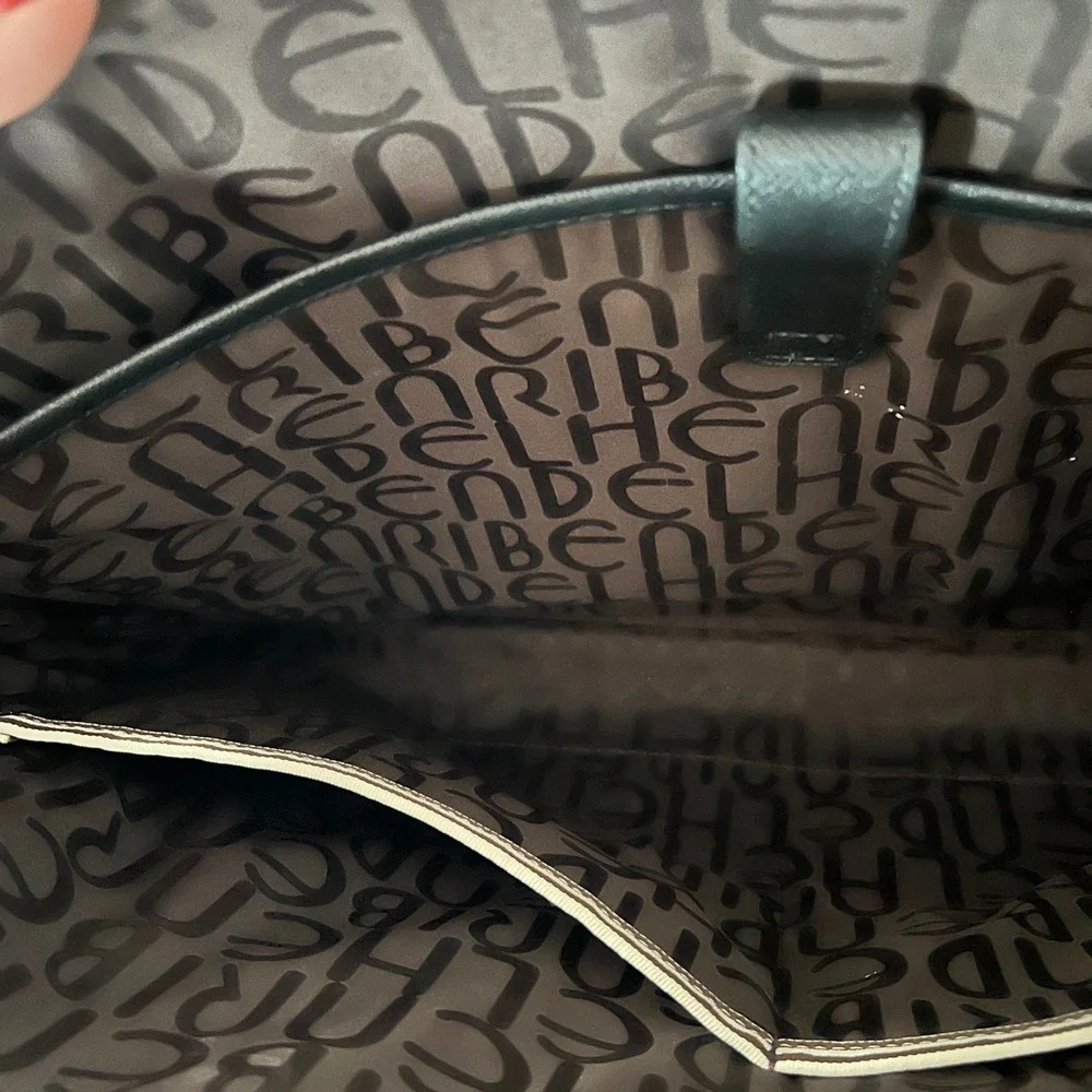Henri Bendel Black Saffiano Leather Laptop Bag Gold Hardware Work Tote Bag